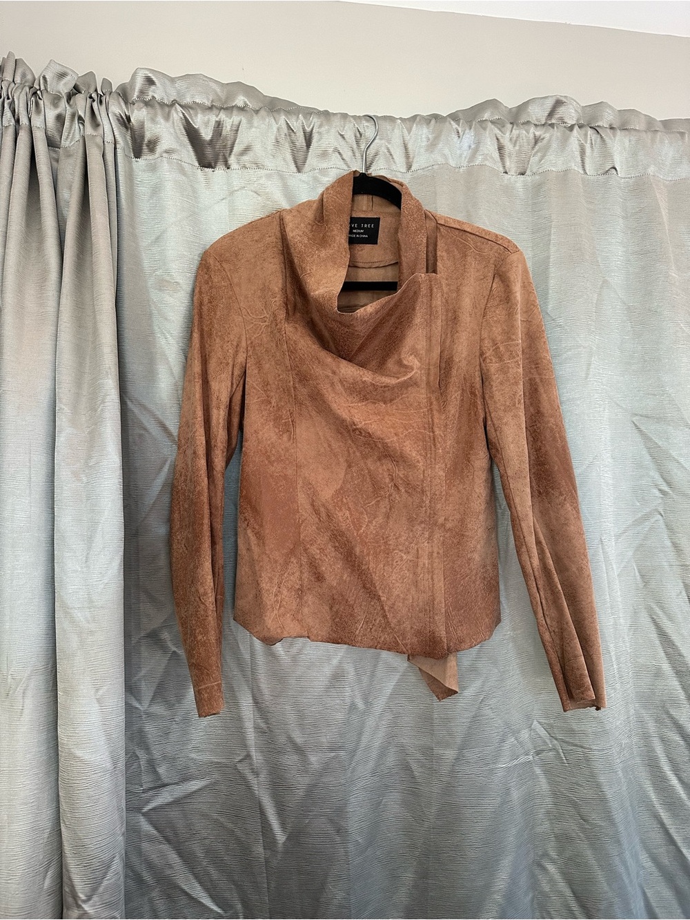 Love Tree Suede-Look Draped Cowl Neck Sweater Jacket — Brown
